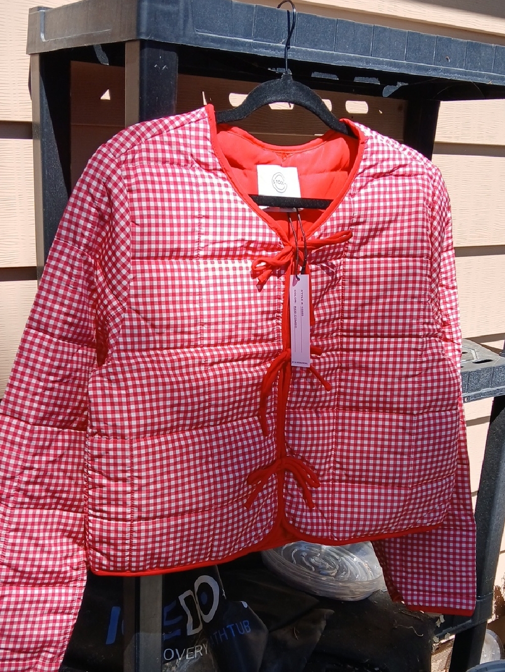 Stoosh Red and White Gingham Tie-Front Quilted Vest